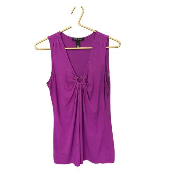 WHBM Purple Sleeveless V‑Neck Circle Detail Stretch Top Women’s S EUC - Picture 3 of 8